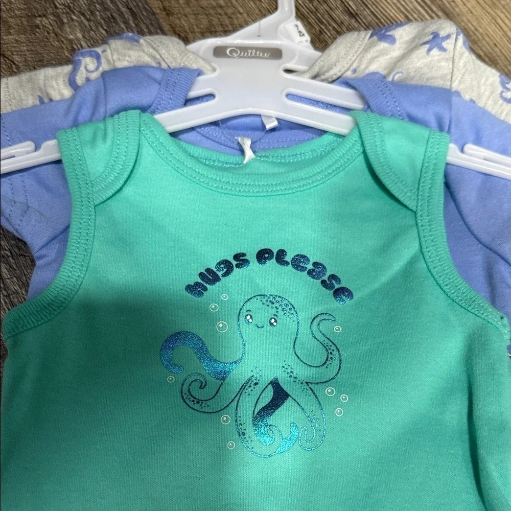 2 set of 6 pack Blue and Gray Baby Bodysuit Set